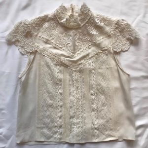 Lace cream mock turtle neck blouse